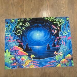 Space Jungle trippy psychedelic tapestry UV banner fabric wall art black light